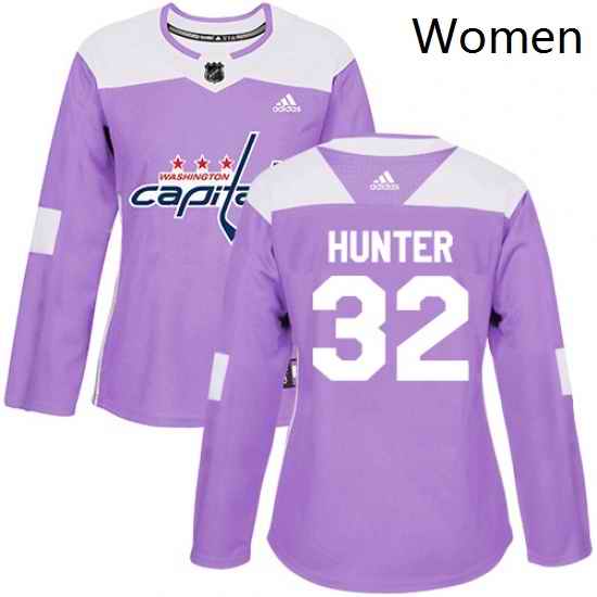 Womens Adidas Washington Capitals 32 Dale Hunter Authentic Purple Fights Cancer Practice NHL Jersey